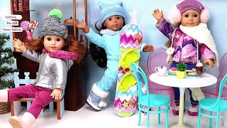 Doll friends warm up at the coco stand after ski! Play Toys day in the snow