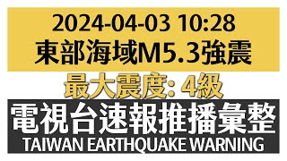【花蓮大地震|餘震】2024-04-03 10:28 M5.3 台灣 地震速報 蓋台畫面彙整(最大震度 4級)【TAIWAN EARTHQUAKE WARNING】 地震発生時