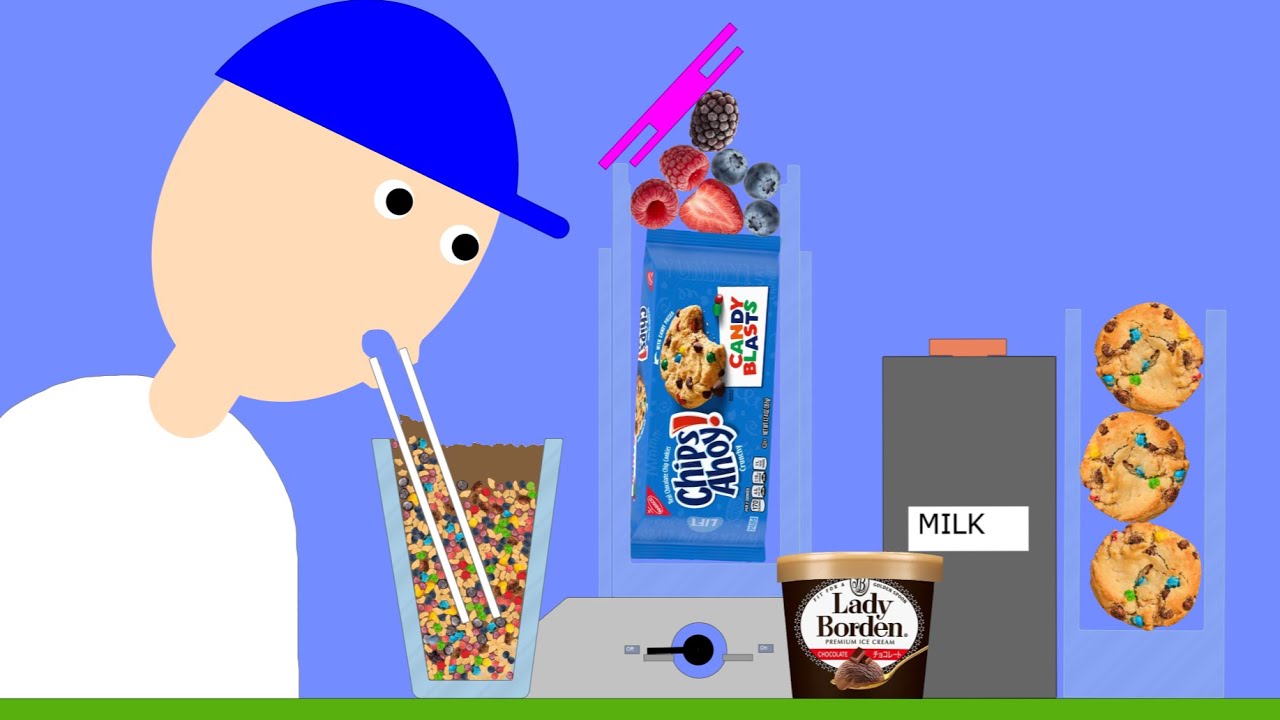 【Algodoo】Trying Chips Ahoy! , Mixed Berry, and Chocolate Ice Cream Shake!　チップスアホイとベリーのシェイクを作って飲んでみた