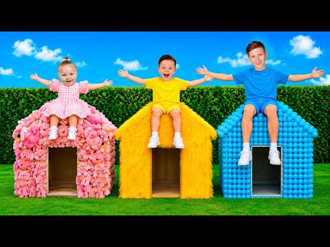 3 Little Houses to Decorate! Kids Challenge with Eva About Creativity and Cleverness