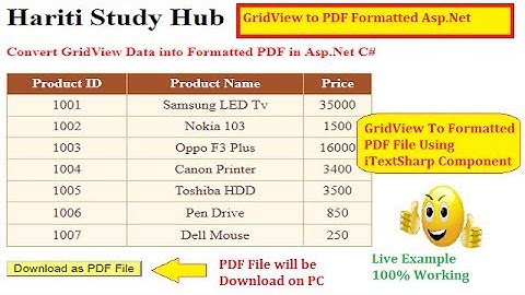 Export GridView Control Data into PDF File with Formatting in Asp.Net C# | Hindi | Online Learning