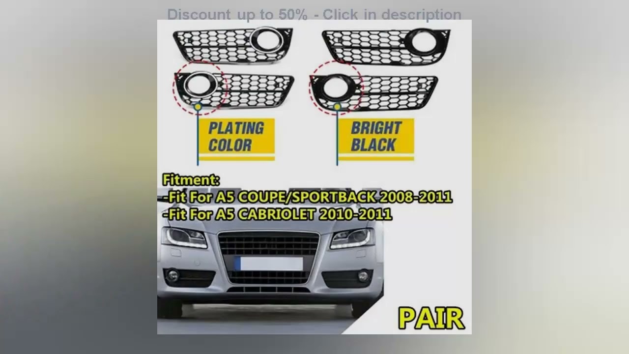RM-CAR Fog Light Mesh Grill Cover For Audi A5 Coupe/Sportback 2008-2011 A5 Cabriolet 2010-2011