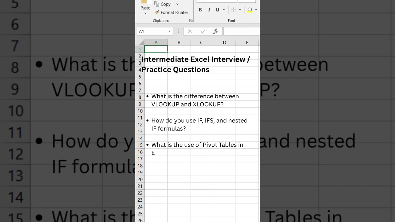 Intermediate Excel Important Practice Questions