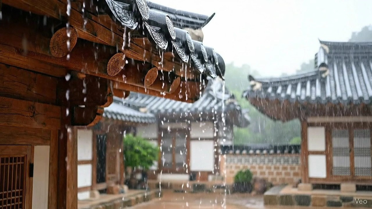 4K[빗소리ASMR] 대한민국 조선시대 기와집 배경으로 비내리는 8시간 #수면 #집중 #공부 #불면증