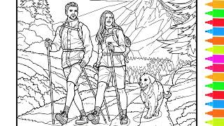 Coloring Beautiful Mountain Hike Coloring Book Pages