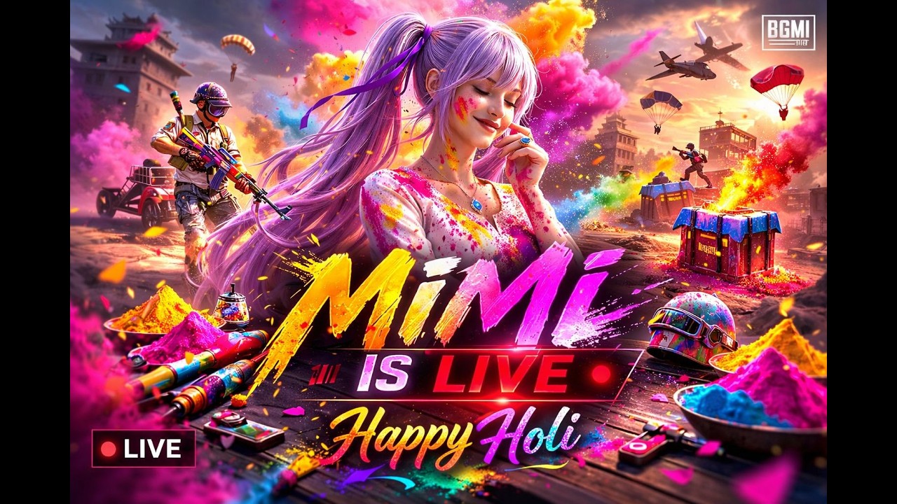 Holi Special : Na pichkari, na gubbara, bas Guns ka sahara!🔫 MIMI IS LIVE 🔥| #bgmi #holi #youtube
