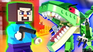 Lego meets Minecraft 10 - T-Rex ATTACK!!! (Minecraft Animation)