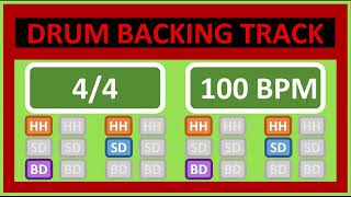 100 Bpm - Simple Straight Beat - 4/4 Drum Backing Track - Metronome - Drum Beat Loop