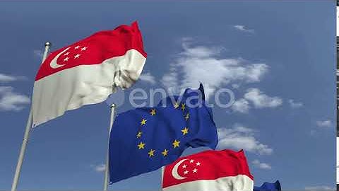 Waving Flags of Singapore and the European Union | Motion Graphics - Envato elements