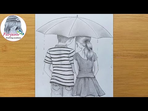 How To Draw Couple With Umbrella Step By Step Boy Girl