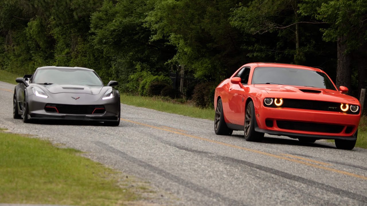 HELL CAT VS CAMMED C7 GRAND SPORT ROLL RACE FROM 45MPH - YouTube