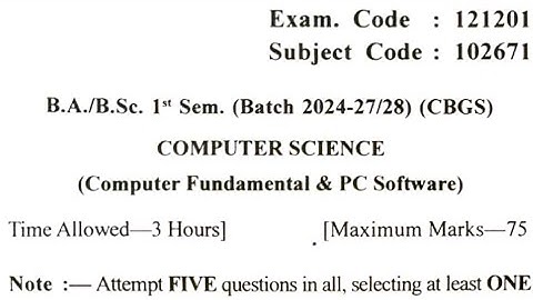 Gndu BSc 1st Semester Computer Science Question Paper | Computer Science Question Paper 2024