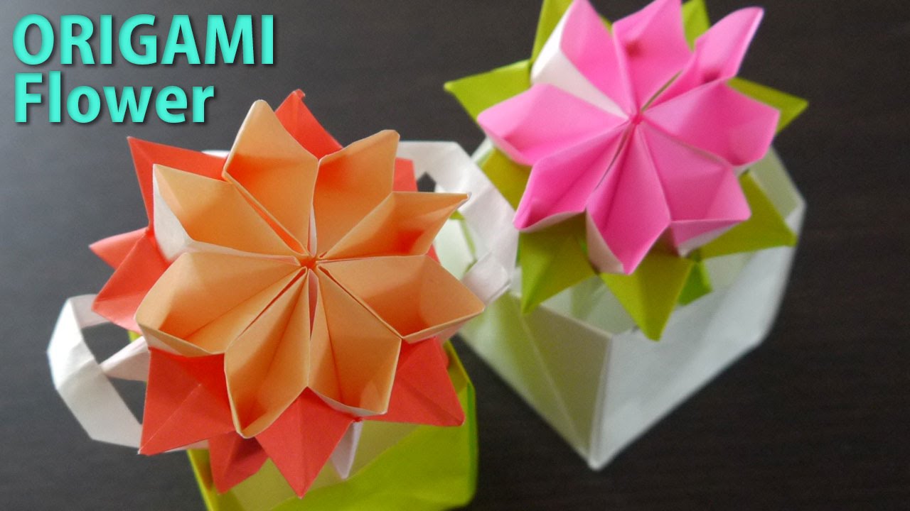 かわいい花の折り方 おりがみ２枚使います Origami 折り紙 Youtube