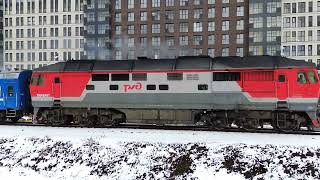 Тепловоз ТЭП70-0240, ст. СПб-Витебский, г.СПб, 31.03.2023г.(4K UHD)