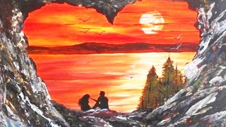 sunset easy painting canvas beginners romantic simple acrylic