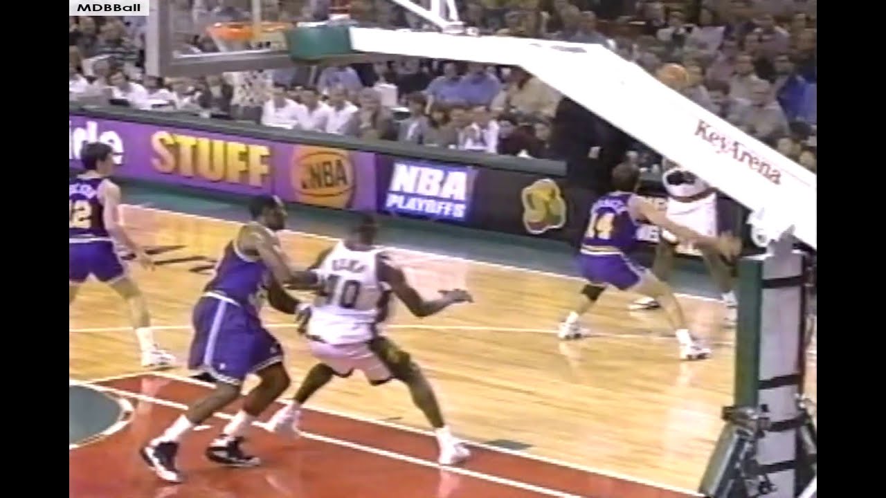 NBA On NBC Karl Malone & Jeff Hornacek Battle Shawn Kemp & Gary