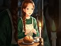 Woman placing bread and tea #animation #anime #disney #relax #relaxing #cozynights#ghiblistyle