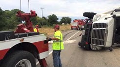 18 wheeler pulled upright by Art's Service and Towing