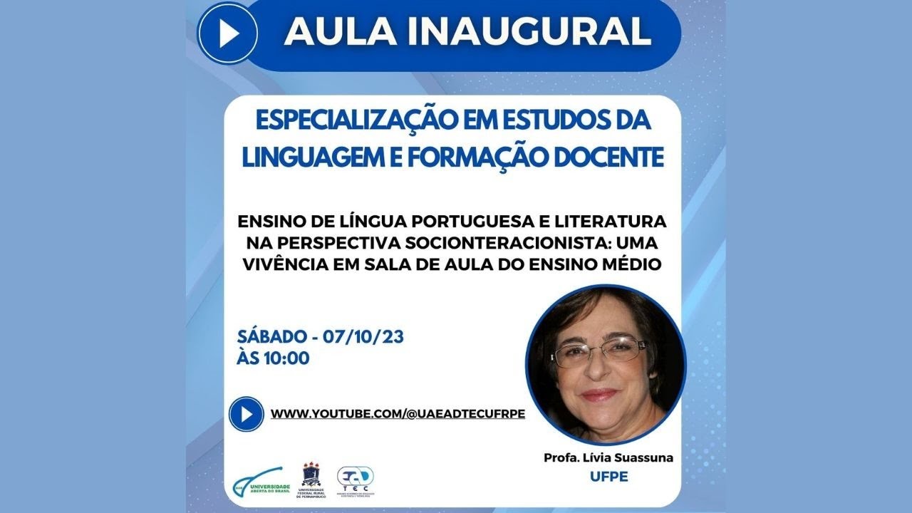 Aula Inaugural: Especialização em Estudos da Linguagem e Formação ...