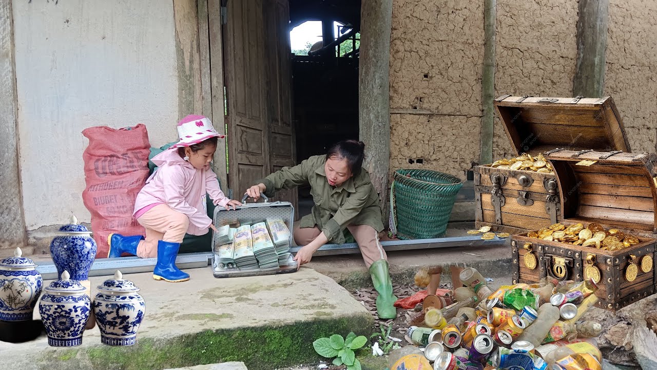 Two sisters cleaning up an abandoned house discover lots of money in a suitcase and treasure