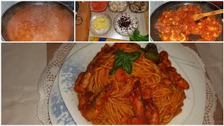 #اسباقيتي_شوفرات_كروفات??spaghetti aux crevettes ..sauce tomate?مطبخ نزهة التونسية 2021
