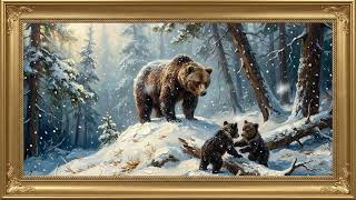 Winter Bear Family in a Forest | 2 Hours Music | TV Art Screensaver 4K