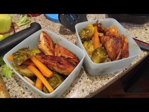 Rob's Meal Prep 3 - Chicken, Brussel Sprouts, Carrots and Mushrooms In the Tupperware Frying Pan