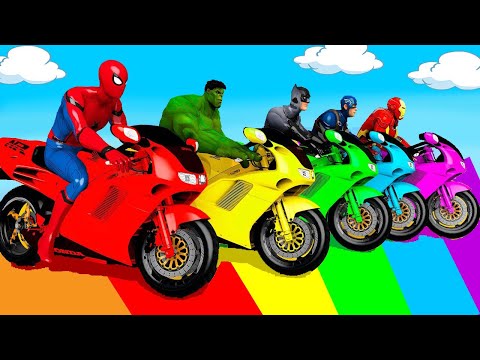 الأبطال الخارقين على القضبان دوامة قمع جسر 🏍️🐱‍SPIDER MAN!on Motorcycle in Spiral Bridge Stunt Rid