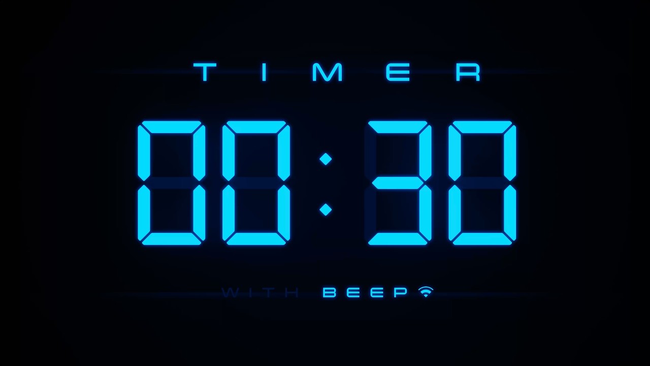 30 Seconds Countdown Timer ⏱ Digital Blue Clock with Beeps 💙