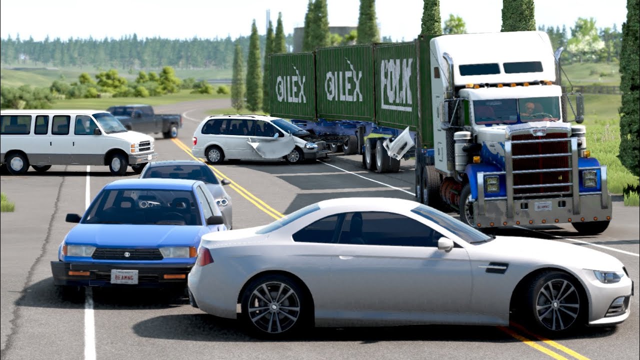 Highway Giant Truck Meets Disaster - Road Train Crash in BeamNG.drive