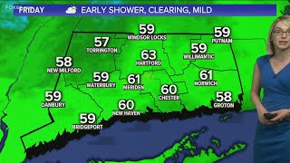Chance for a shower early Friday; One more mild day then back to reality