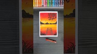 Easy Sunset Lake Drawing with Oil Pastels | Step-by-Step Tutorial for Beginners