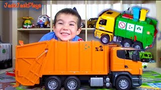 Garbage Truck Surprise Toy! Bruder Trash and Recycling Pretend Play for Kids! | JackJackPlays