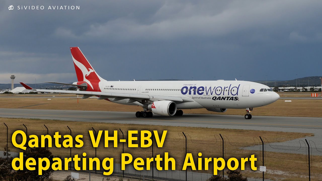 Qantas Airways (VH-EBV) departing Perth Airport on RW03 as QF65 to Johannesburg.