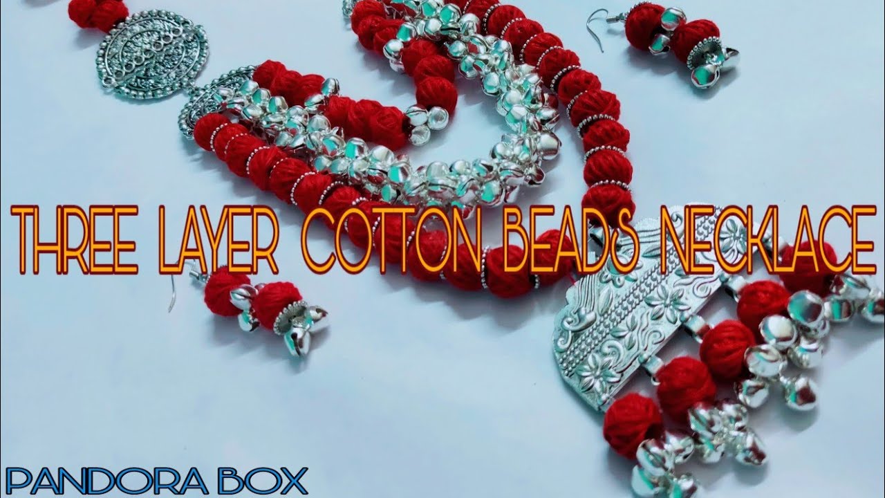 How to make three layer cotton beads necklace।। chakri jwellery।। ghungroo necklace।layered necklace