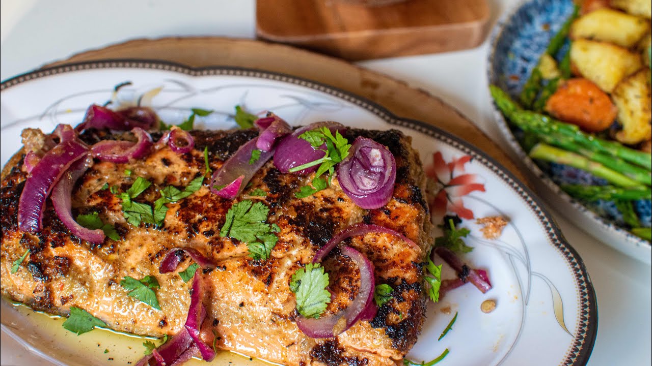 Jerk Salmon Recipe With Roasted veggies YouTube