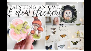 Studio Vlog 54 | New Stickers, Watercolor Owl & Butterflies, & more!  Art Vlog