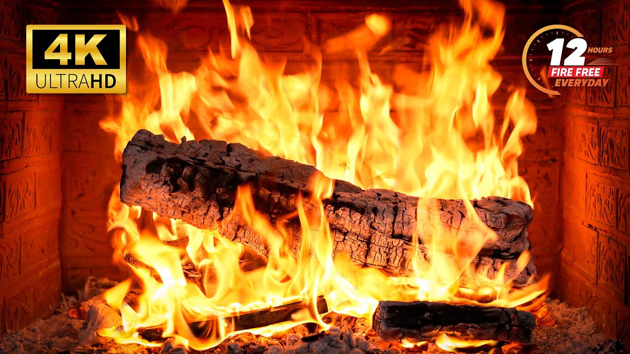 🔥 Cozy Fireplace Ambience 🔥 Fireplace Burning 4K with Crackling Fire ...
