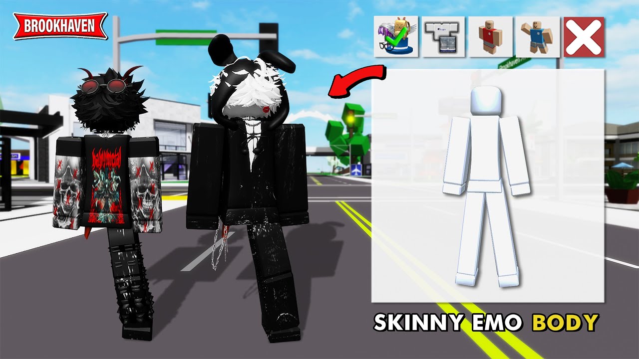 Cara Membuat BODY KURUS EMO (Outfit Boy) Di Brookhaven - Roblox