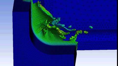 Ansys Workbench explicit dynamics cutting of AlSi 1045 with semi circle chip step example 9