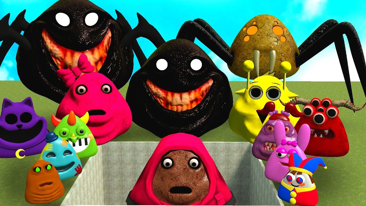 🕳️ALL NORMAL 3D POU BOU'S REVENGE Monsters SPIDER BOU POU and SPRUNKI BOU in BIG HOLE in Garry's Mod