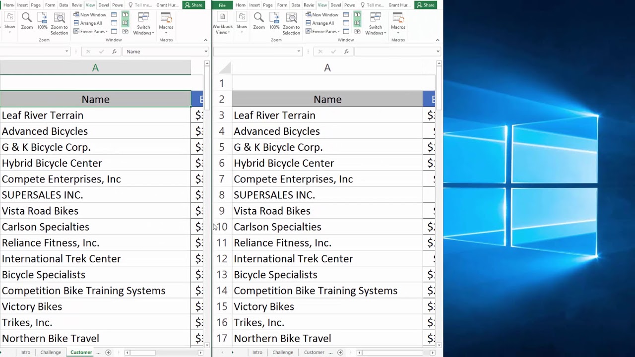 Top 25 Excel 2016 Tips and Tricks: How to View 2 Workbooks or 2 Parts