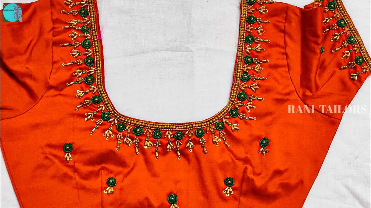 simple and elegant bead work using normal needle in stitched blouse ...