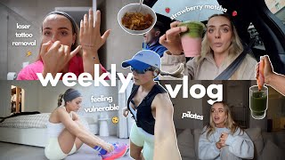 weekly vlog: laser tattoo removal, opening up, strawberry matcha, starting pilates, let's hang out!