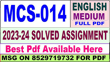 mcs 014 solved assignment 2023-24 / mcs 014 solved assignment 2024 / ignou bca 3rd sem mcs014 solved