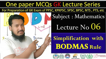 Math | Lecture 6 | Simplification with BODMAS Rule | PPSC KPPSC FPSC
