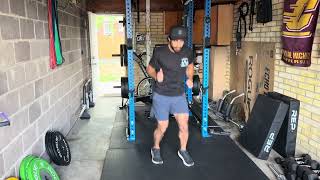 Split stance side to side pogo with reset in middle