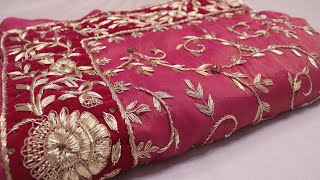 ARNG-4059 “The Raspberry Pink” Premium Handcrafted Saree||Khewa Tissue Fabric||Zardozi||Crystals