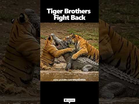 Tiger Brothers Fight Back ‼️ Crocodile Regrets Everything #tiger #crocodile