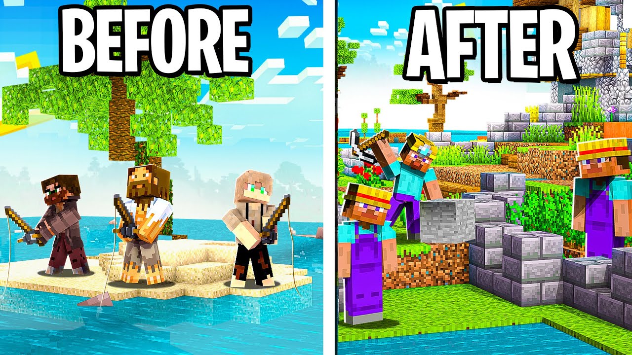 500 Players Simulate Survival Islands in Hardcore Minecraft...